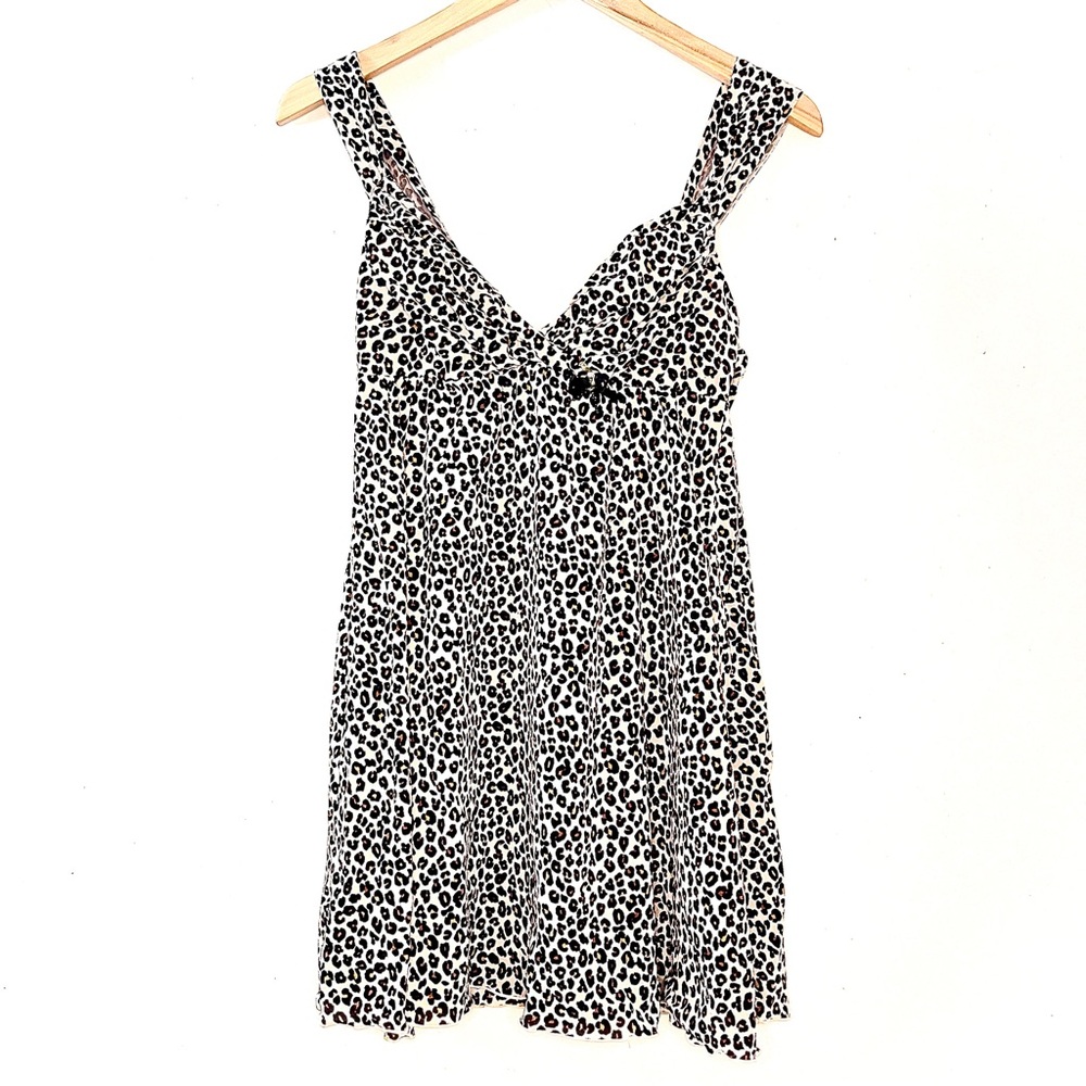 Felina Vintage Babydoll Leopard Print Sweetheart Mobwife Slip Nightgown